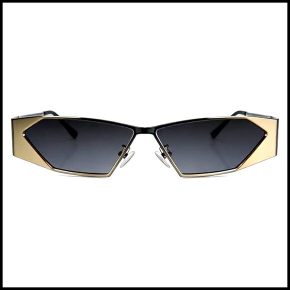 Retro Narrow Cat Eye Sunglasses with Metal Frames and UV Protection